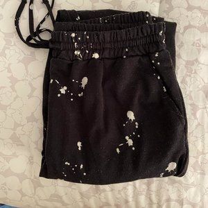 white and black splatter joggers